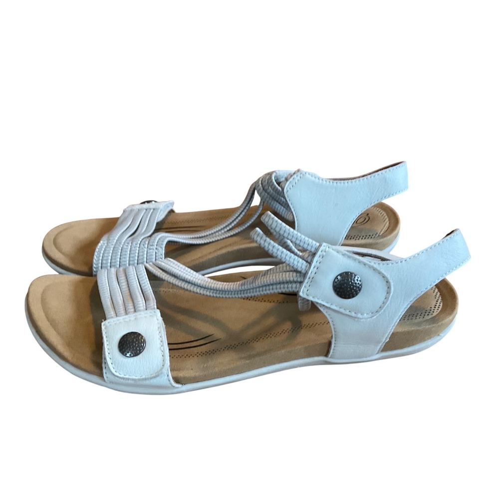Biza Luna40 Sandals Women 40 White Good Leather Strappy‎ Elastic Comfort